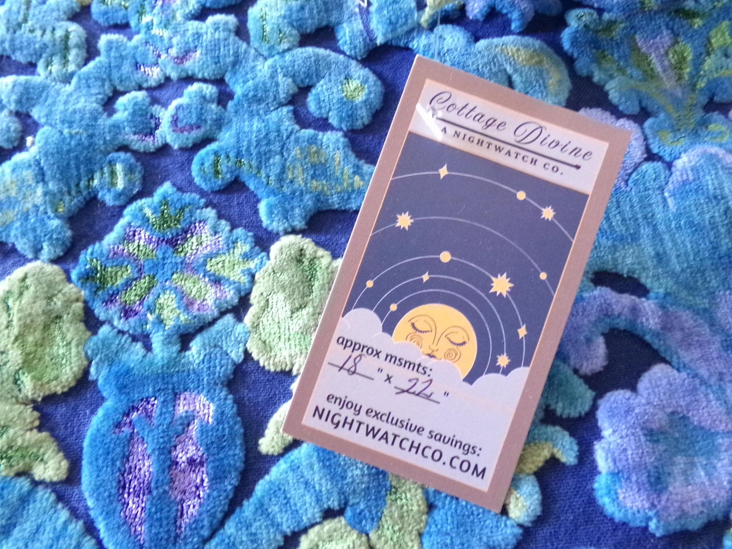 celestial vintage cut velvet fabric, midnight blue mystic Bates tapestry chenille, 18" x 22" inch piece, sewing material for boho bags