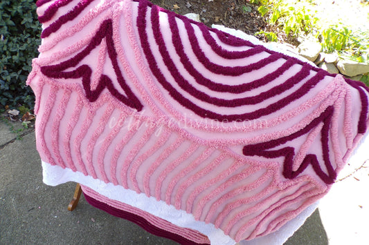 Dramatic Pink Vintage Chenille Fabric, 20" x 24" inch Piece of Cottagecore Cotton Sewing Material for Pillows & Quilts