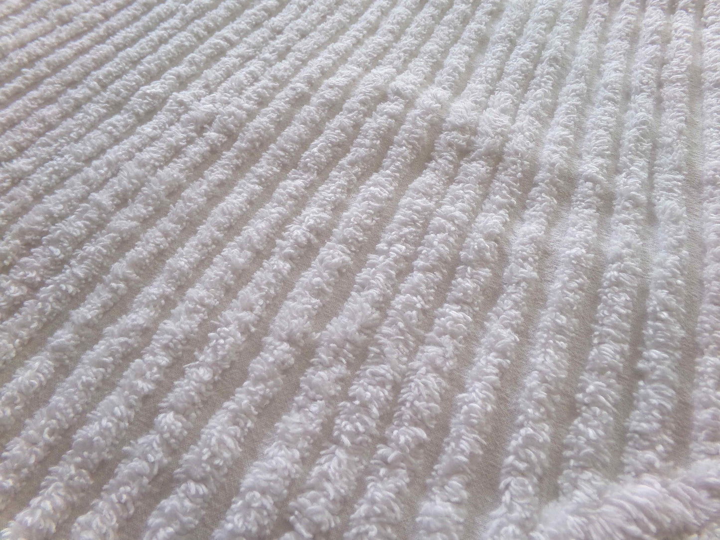 Diagonal Stripes Vintage Chenille White Fabric Piece, 17" x 25" inches, Geometric Striped Design