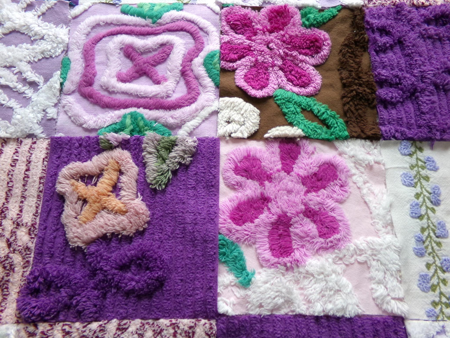 mystic moon vintage 6" chenille squares, set of 16 quilt blocks rotary cut from vintage chenille bedspread fabrics for quilt inlays, pillows
