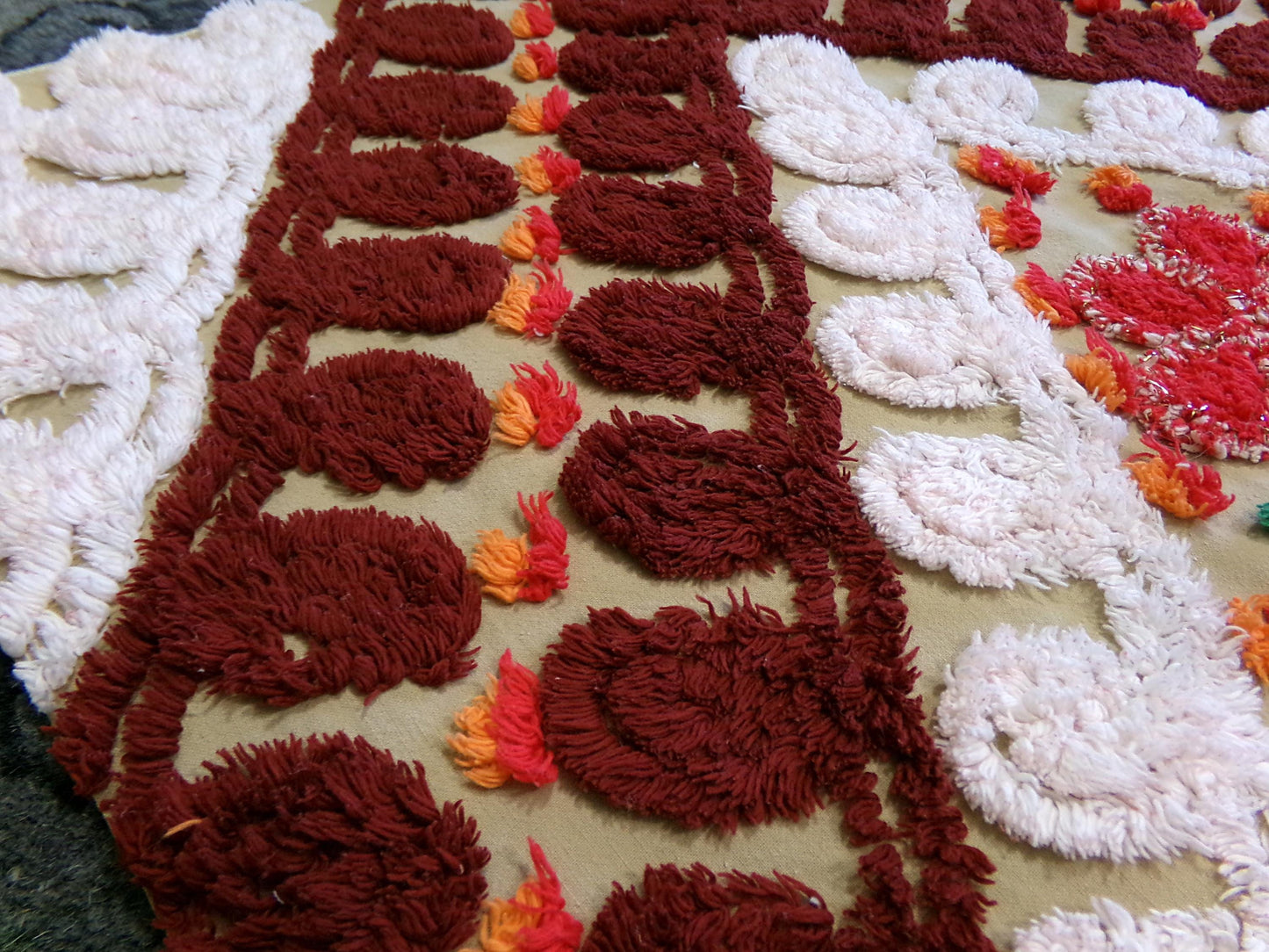 Vintage Chenille Fabric - Diamond Curlicue Floral Sewing Material 22" x 29"