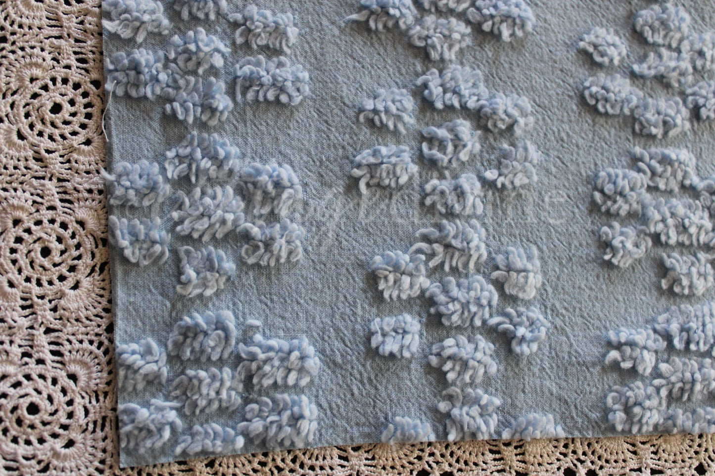 Adorable Blue Daisy Vintage Style Chenille Quilt Fabric, 24" x 20"-inch Piece