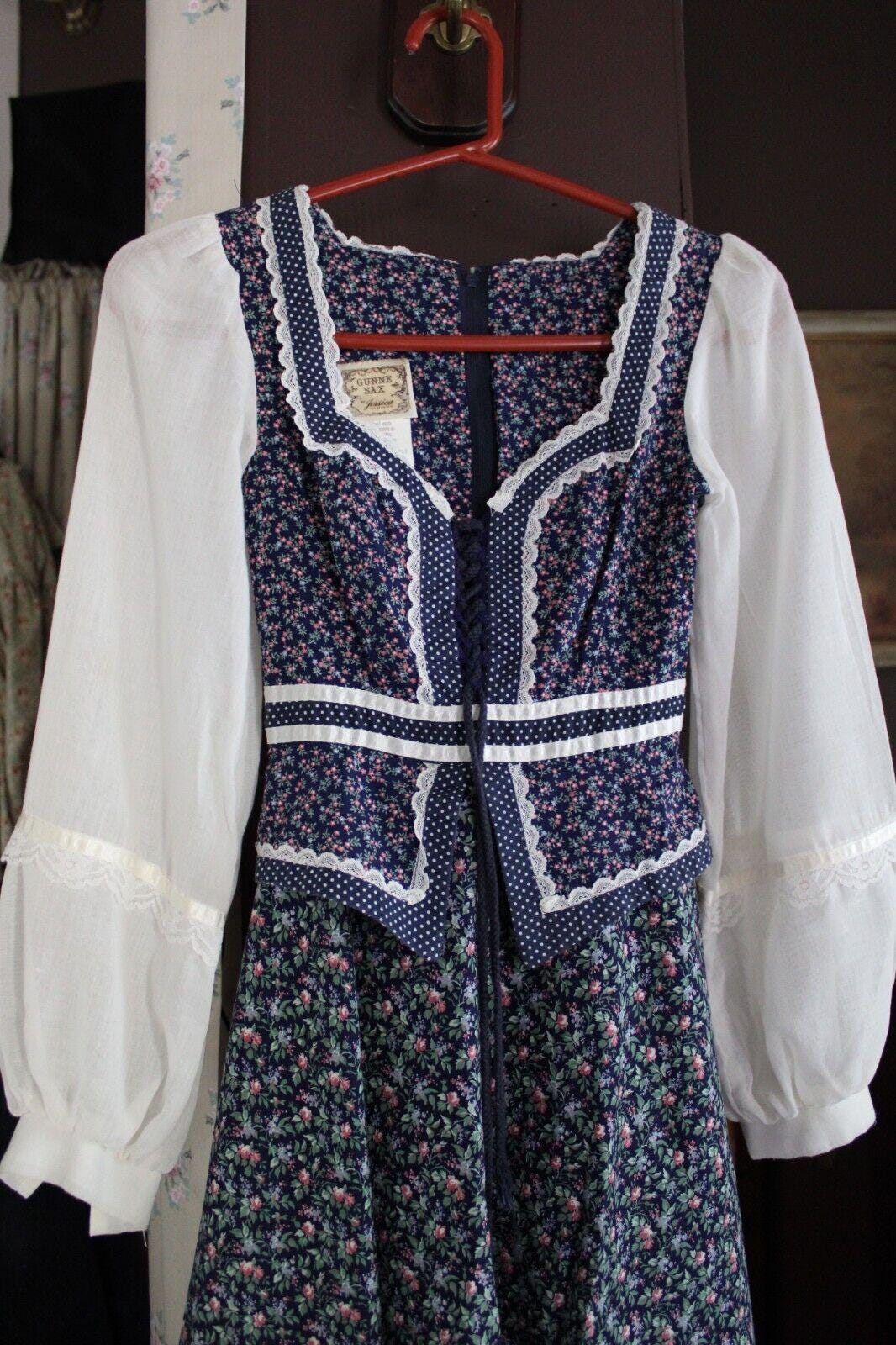 Beautiful Gunne Sax Vintage Clothing Lot 2 Dresses, Peplum Boho Floral, Prairie Midi