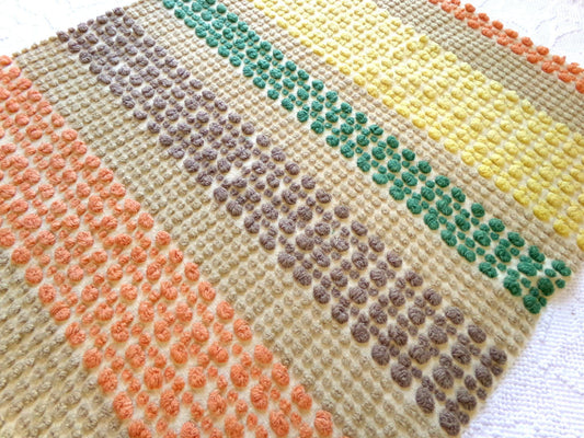 vintage hippie multicolor chenille fabric, groovy texturized nubby dots & wide stripes, the ultimate boho style colors, 18" x 30" cut piece