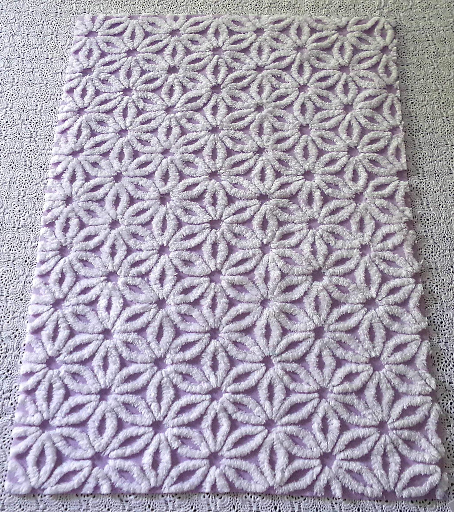 Spring Lavender Vintage Chenille Fabric in Lilac Purple & Fluffy White Daisy, 19" x 25" inch Piece, Lovely in Quilts