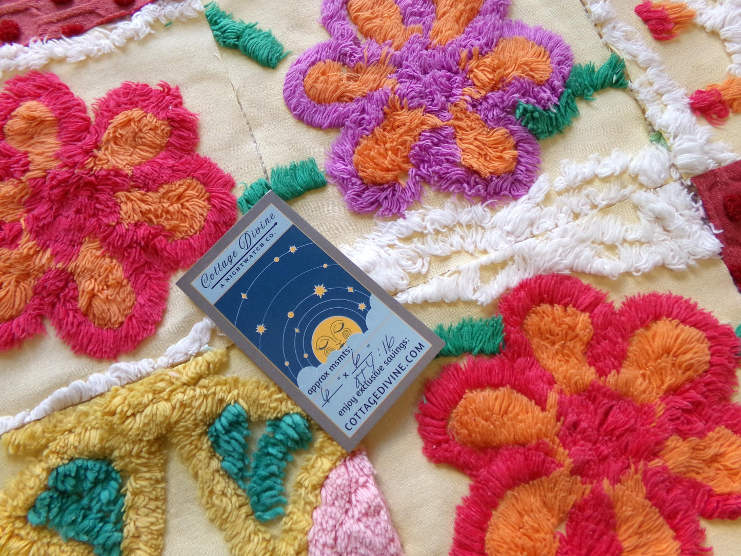 16 vintage 6" chenille fabric squares, set of yellow red quilt blocks, roses & sunshine