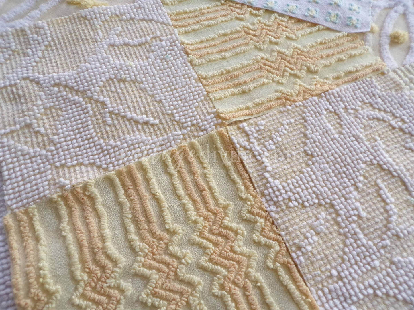 Lightning Strike Chenille Quilt Squares Set from Vintage Bedspread Fabric, 16 Blocks, 6" x 6" inch & Bonus Square