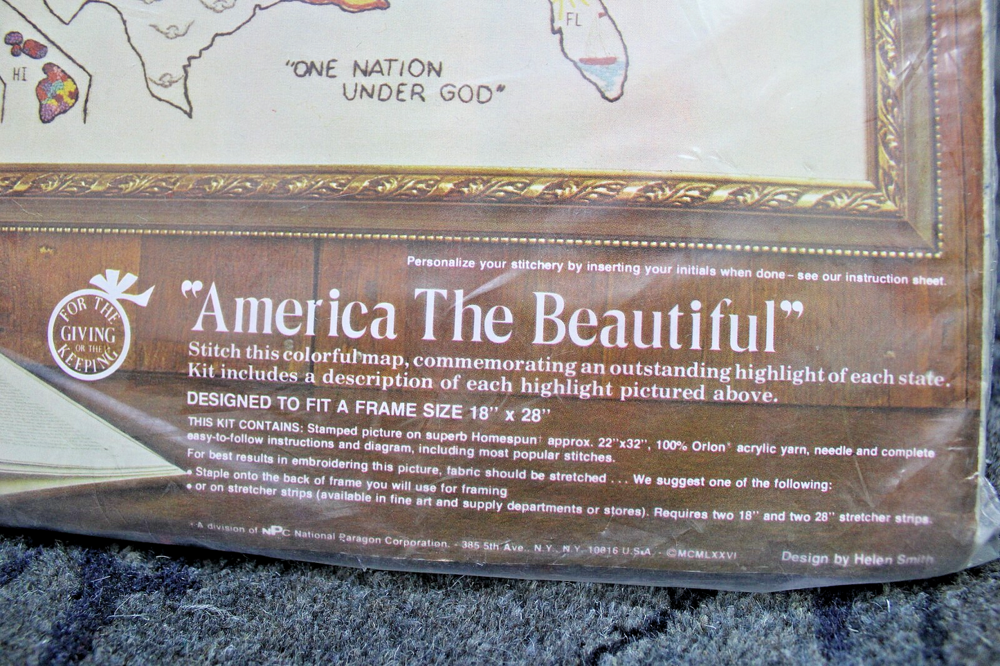 AMERICA THE BEAUTIFUL Vtg Crewel Embroidery Kit USA Map Paragon Stitchery 0434
