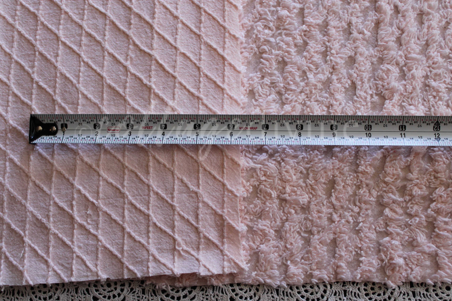 Simple Peach Glow Vintage Style Chenille Fabric, Lattice Geometric Design, 20" x 25" inch piece