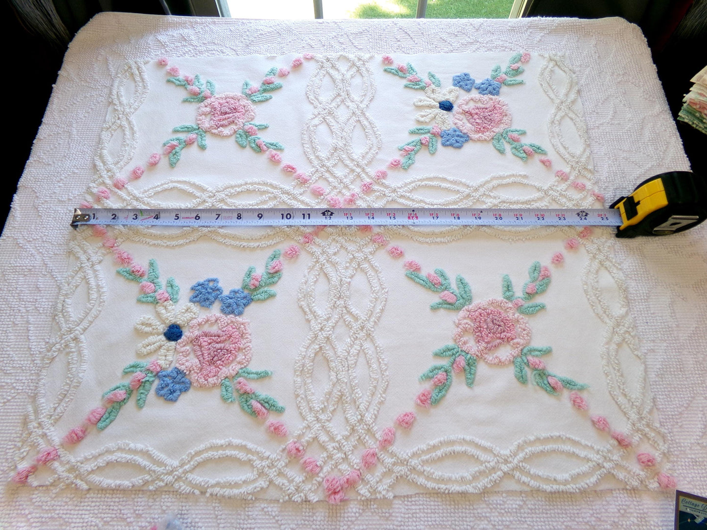 Vintage Chenille Fabric: Cottage Style Wildflowers Sewing Material 24" x 21"