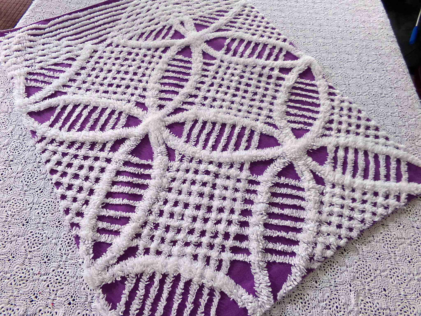 Grape Purple Vintage Chenille Fabric, 21" x 27" inch Piece, Unique Retro 1970s Vibes