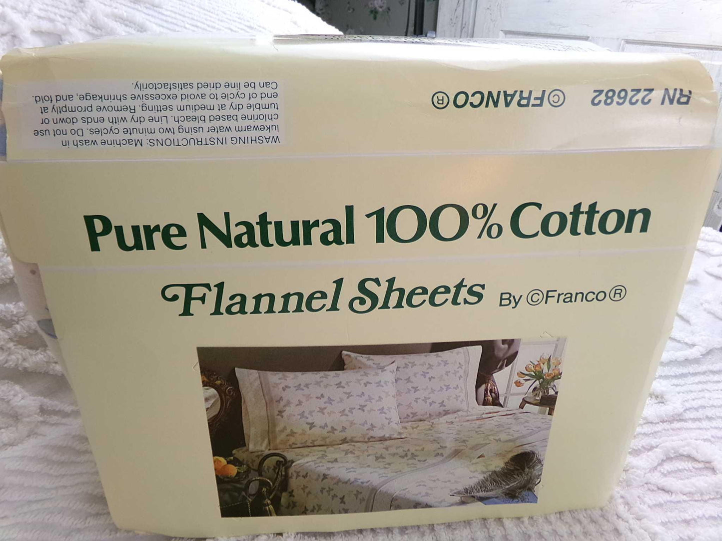 BUTTERFLIES Vintage FULL Flannel Sheet Set, Dreamy Butterfly Pattern, 1 Flat Sheet, 1 Fitted Sheet, 2 Pillowcases, Pure Natural 100% Cotton