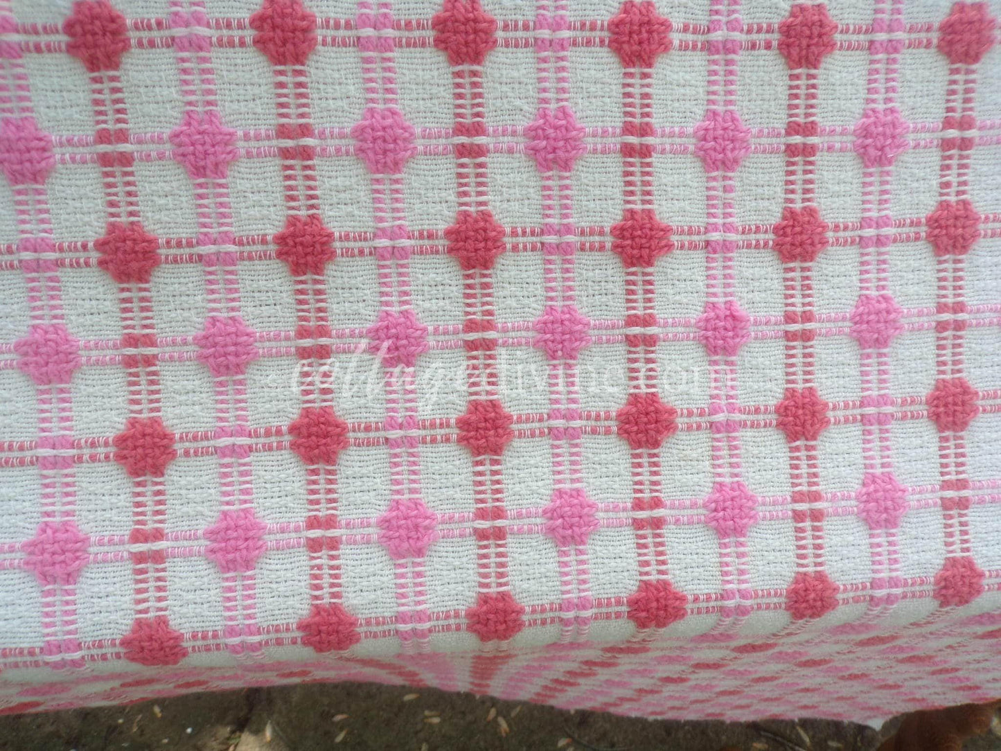 Pink Strawberry Candy Dots Vintage Woven Fabric With Raised Chenille Dot Pattern, 18" x 24" inch Piece, a Bates Design