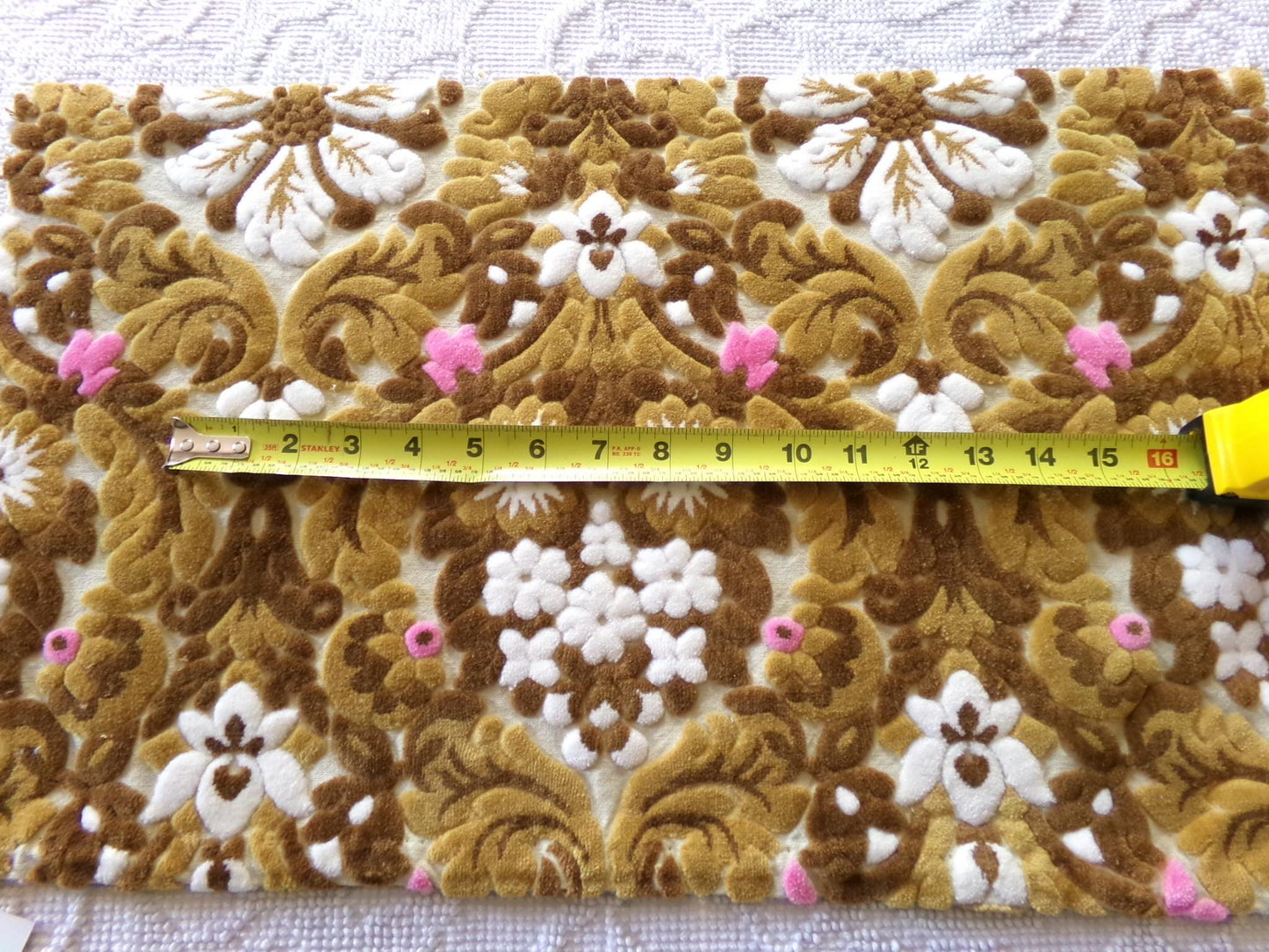 cut velvet fabric in caramel chocolate, vintage Bates tapestry chenille, 12" x 20" inch piece, ideal sewing material for small bags