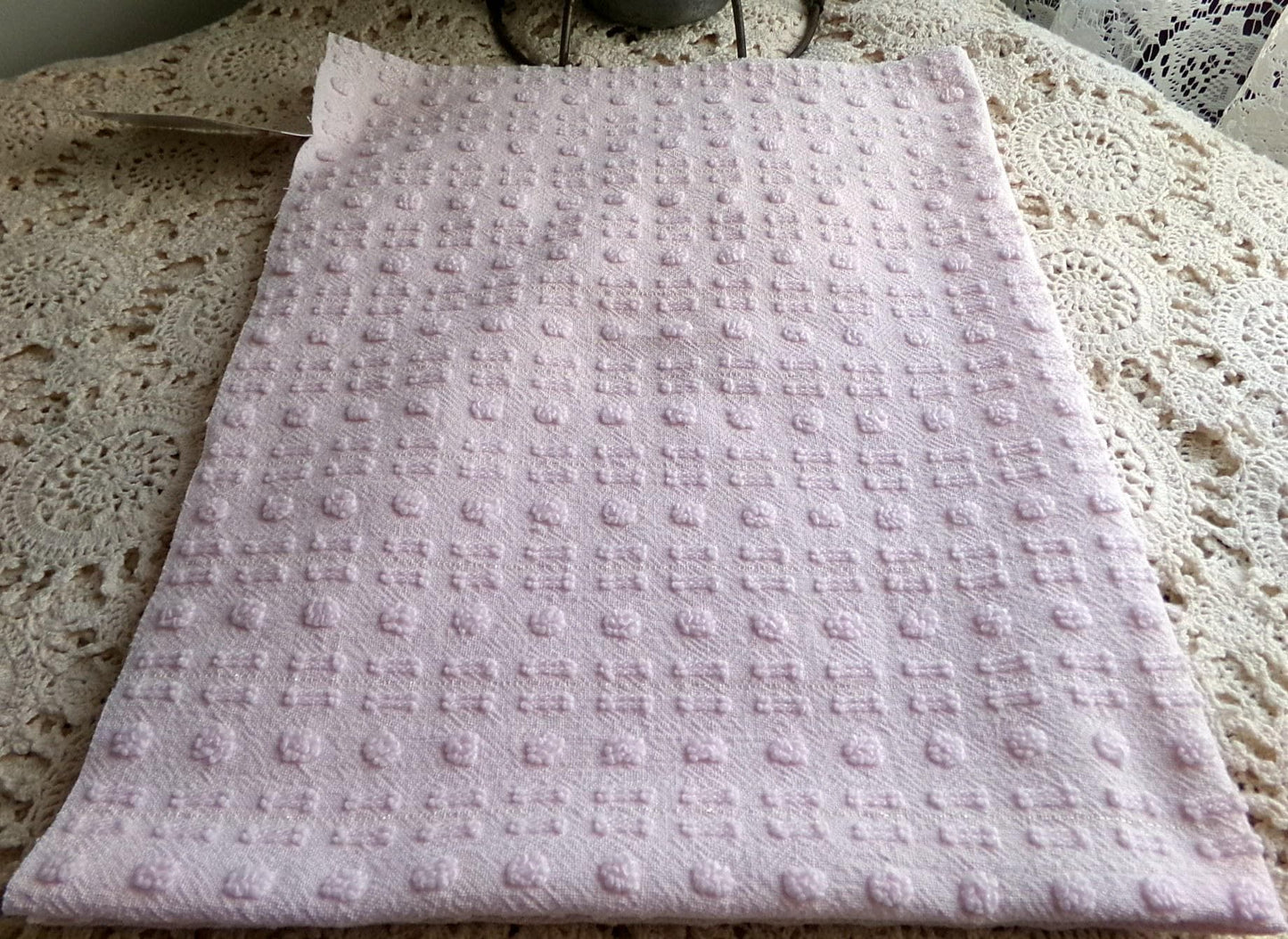 Pink Wink Vintage Chenille Fabric, Cute Tiny Dot Dash Pattern, 18" x 24" inch Piece, for Sewing Material