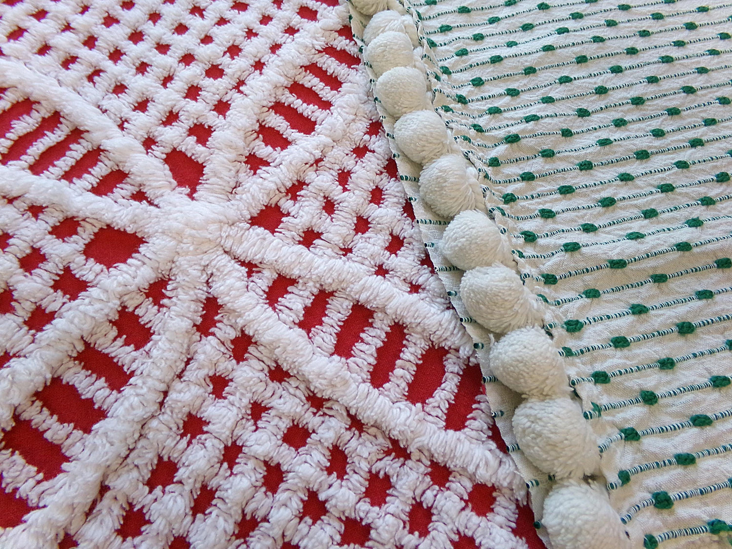 Christmas Chenille Quilt Fabric Bundle in Red, White & Green, 2 Pieces 12" x 18" each | Festive Stash Builder for Sewing, Crafts