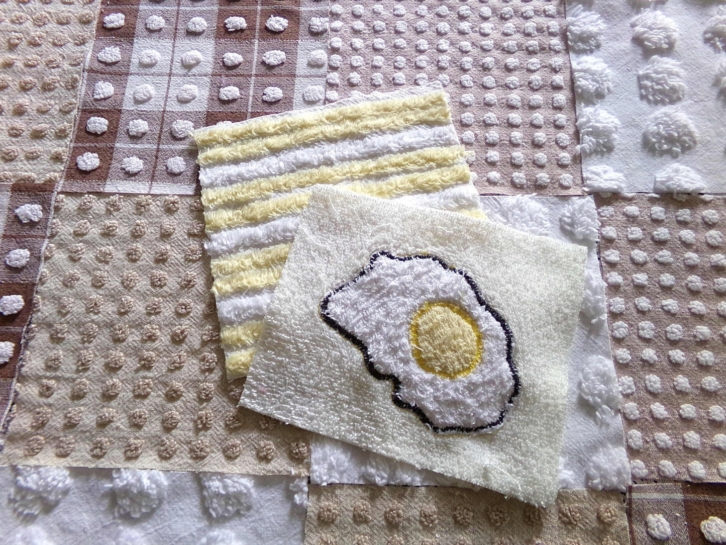 Novelty Chenille Fabric Squares Set, "Retro Diner" 16 Vintage Quilt Blocks, 6" x 6" inches each, for Quilting, Sewing, DIY Pillows
