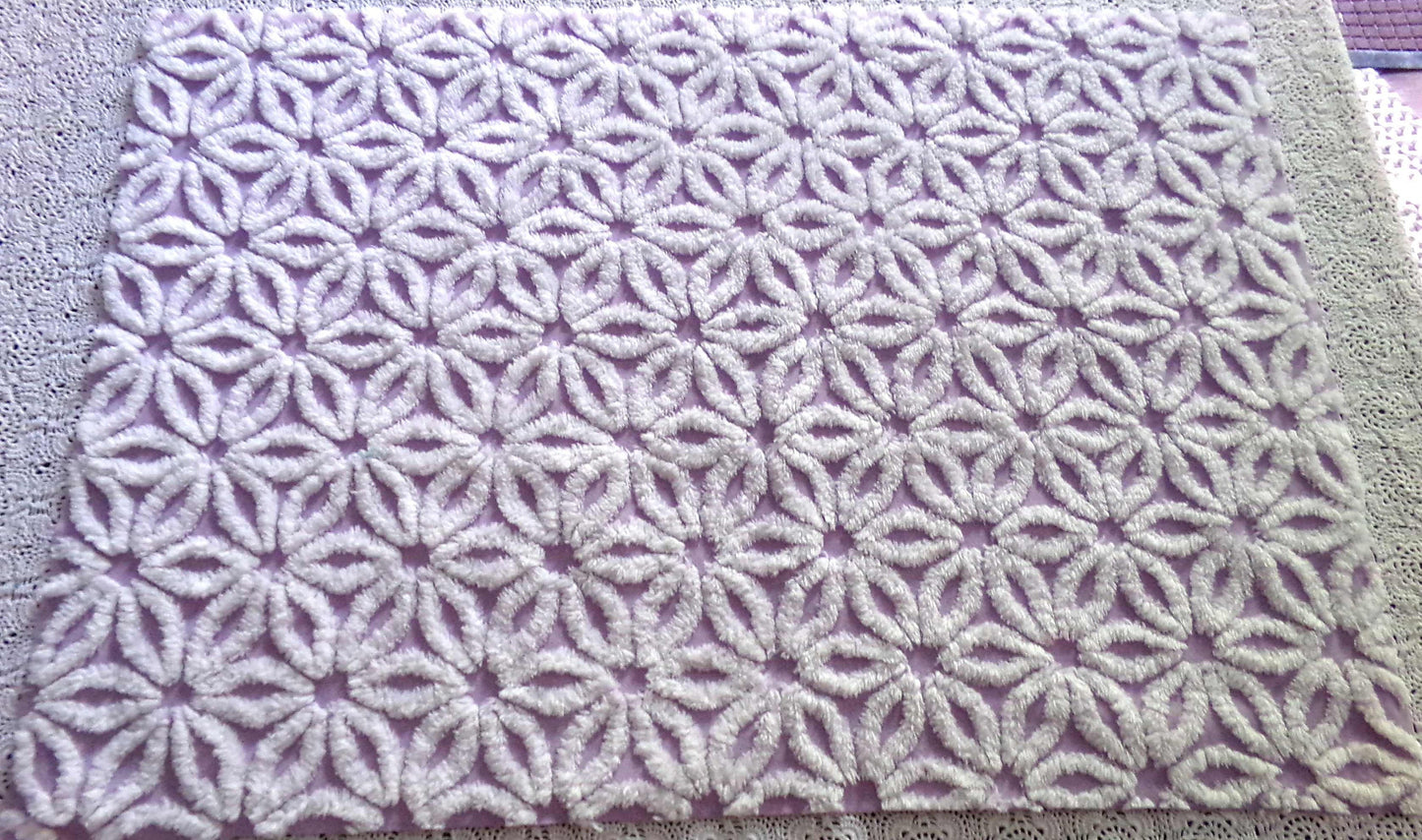 Spring Lavender Vintage Chenille Fabric in Lilac Purple & Fluffy White Daisy, 19" x 25" inch Piece, Lovely in Quilts