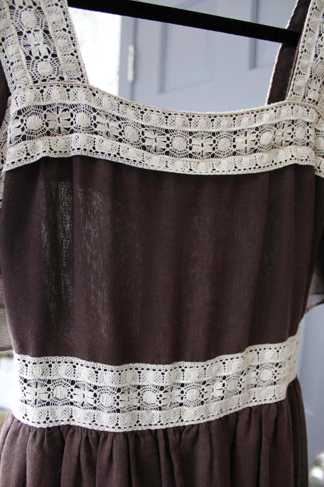 Vintage Boho Brown Prairie Dress, 1970s Long Maxi Length Gown, XS Jr Sz 11, Act I