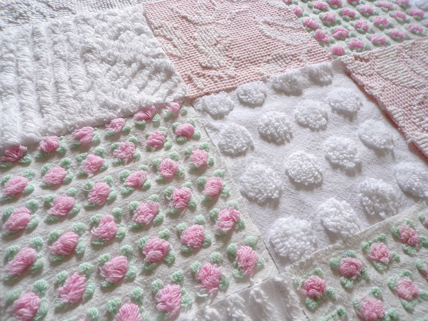 Cottage Classics Chenille Quilt Squares Set from Vintage Bedspread Fabric, 16 Blocks, 6" inch
