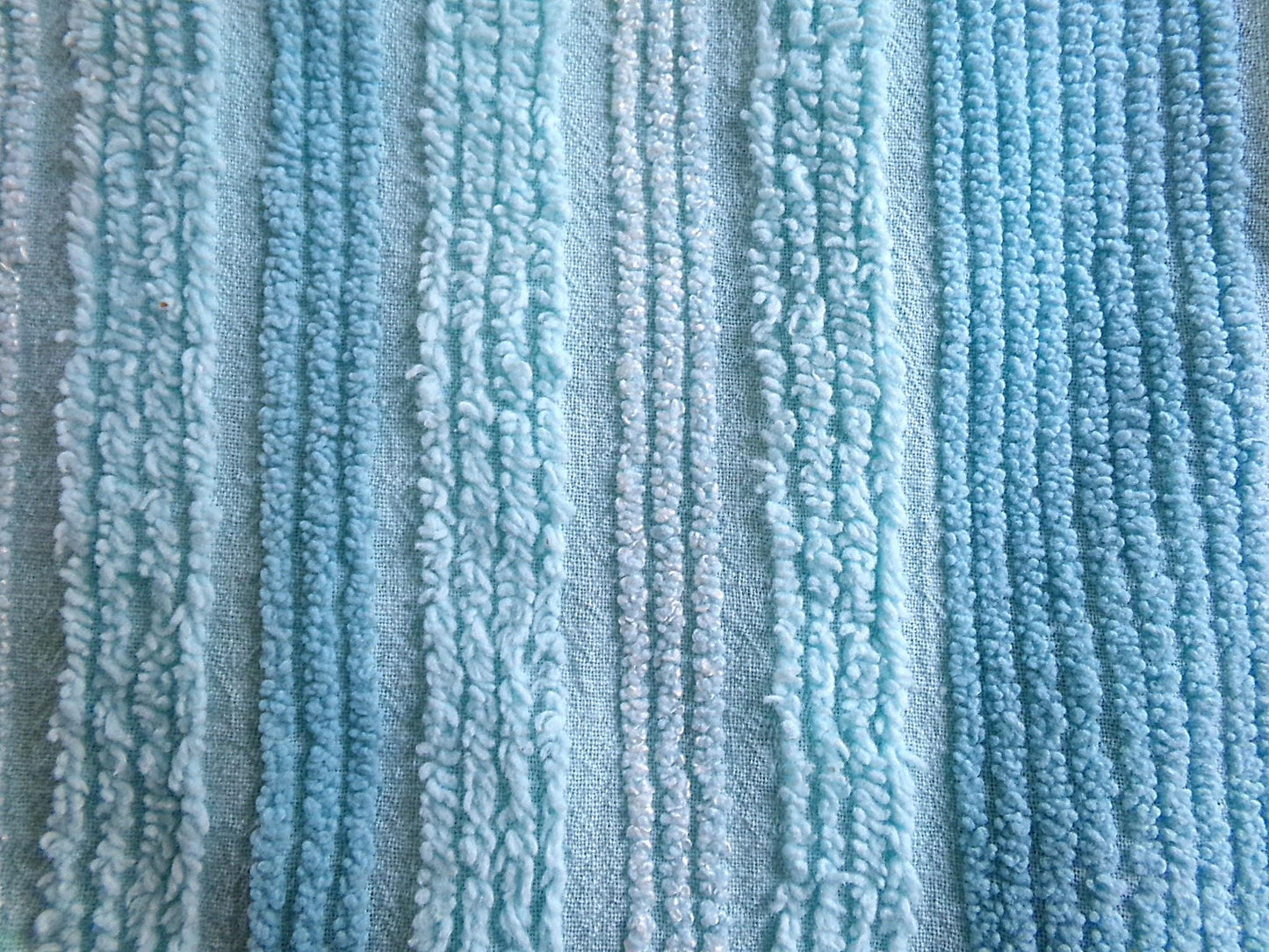 mermaid trail vintage striped chenille fabric, lightweight aqua sewing material with variegated multisize lines, 20" x 24" inch piece