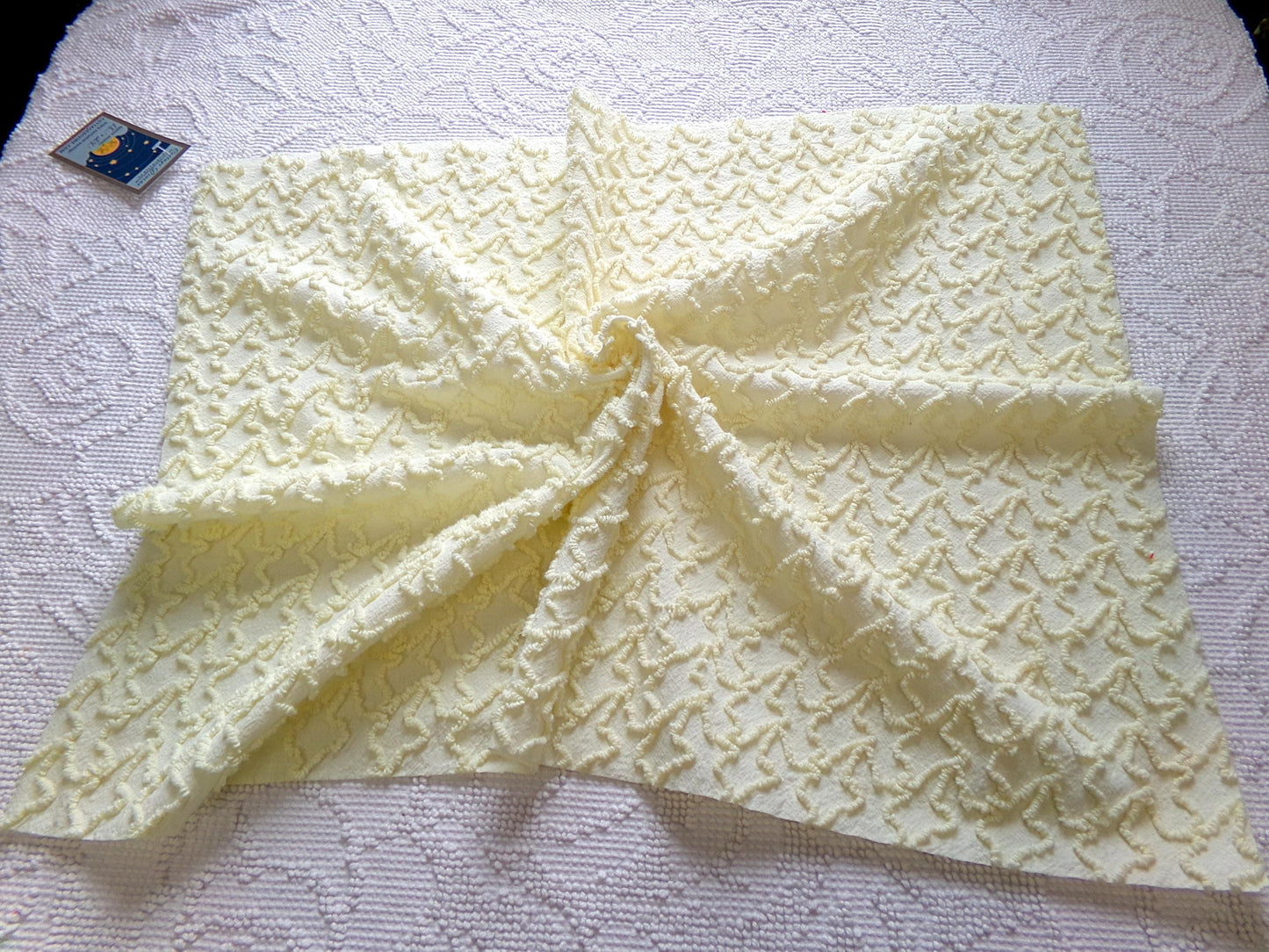 Vintage Yellow Squiggle Chenille Fabric, Gentle Sunny Buttercup 18" x 24" Piece of Sewing & Quilt Material