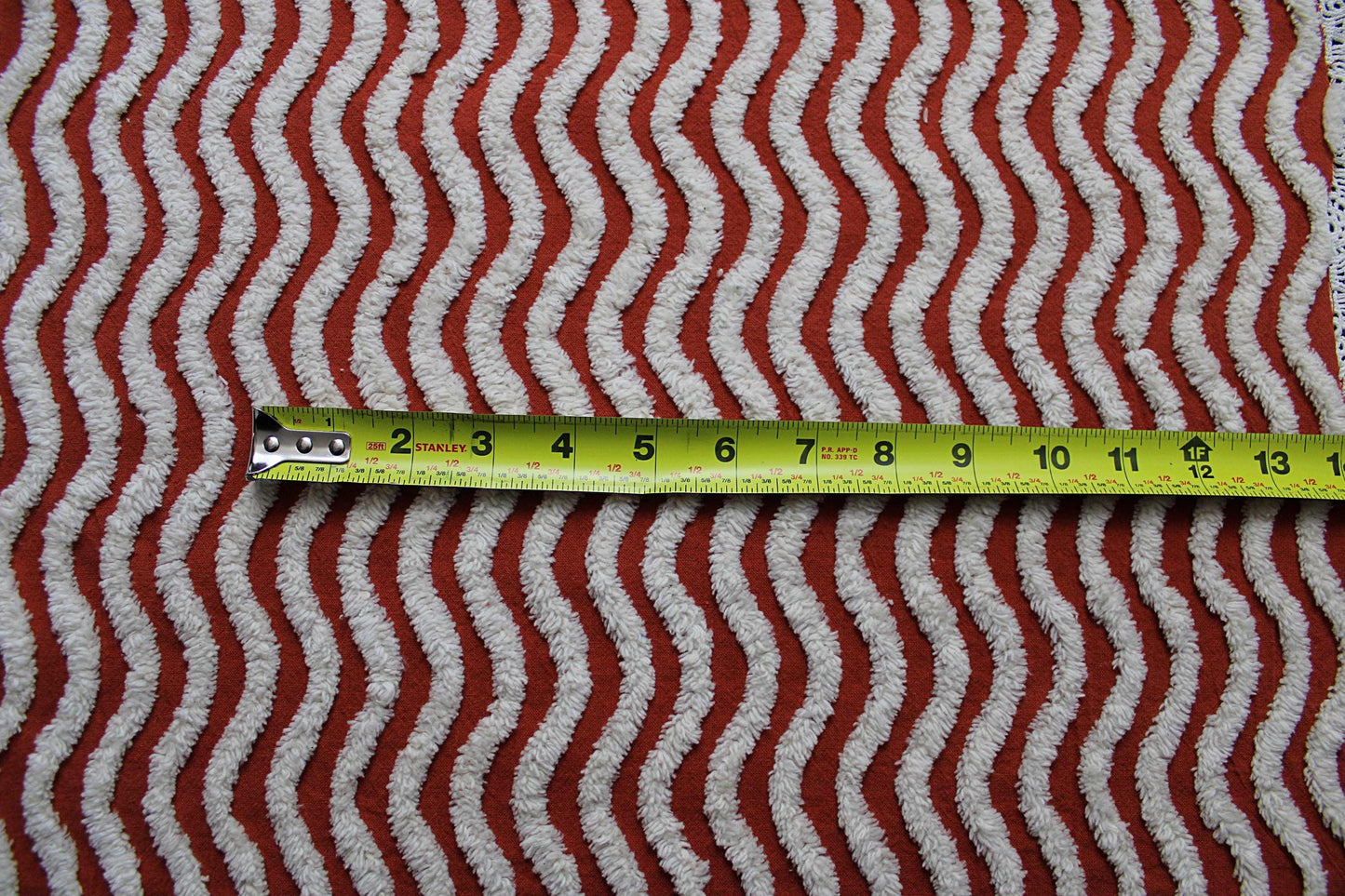 Rich Rust & White Ripple Stripes Vintage Chenille Fabric, 18" x 24" inch Piece, Great for Boho Quilts, DIY Pillows, Junk Journals