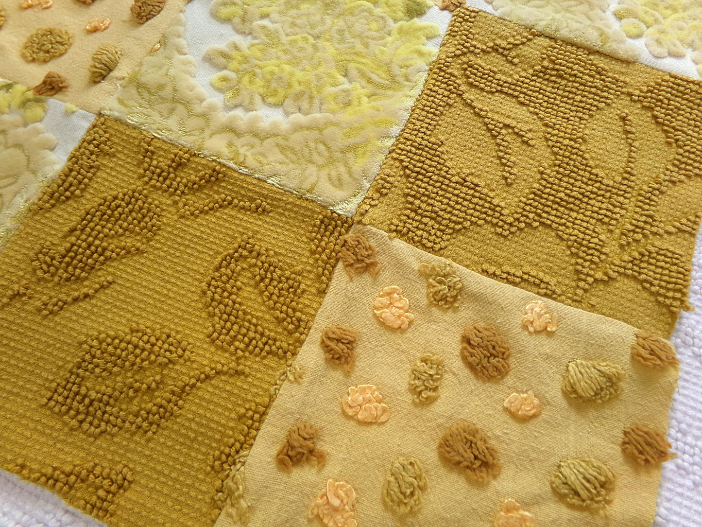 Boho Style Patchwork Vintage Velvet & Chenille Fabric Craft Panel - 16" square perfect for Pillows, Quilting, Wall Hangings