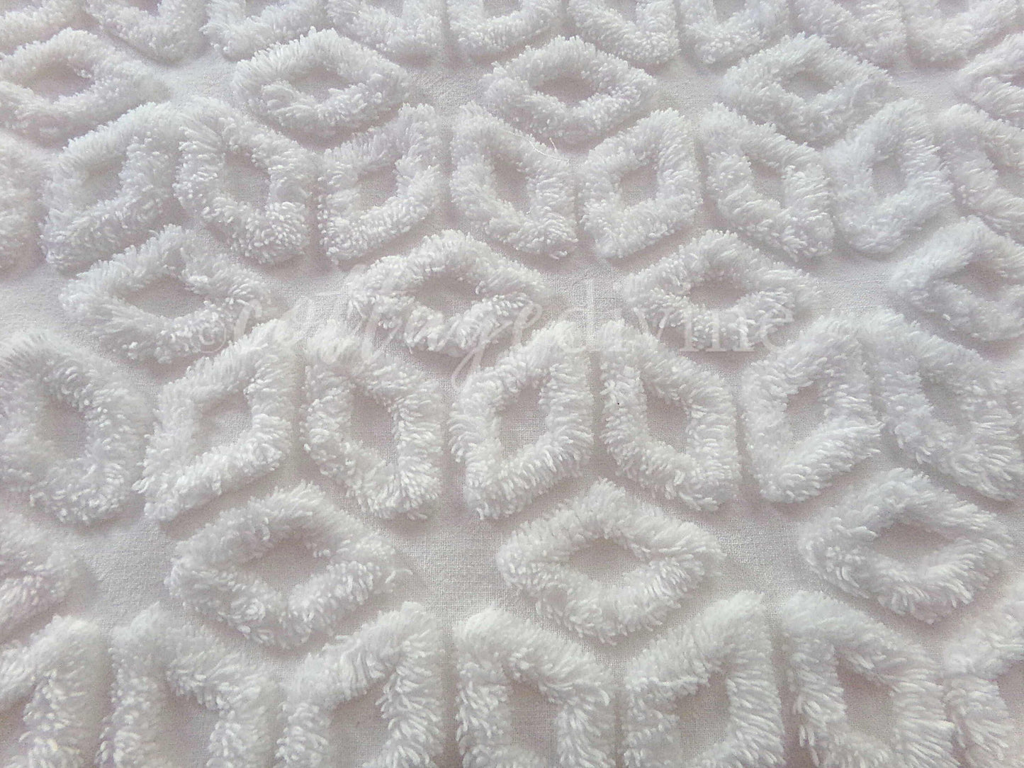 Snowflake Wedge White Vintage Chenille Fabric, 27" x 24" Piece, Snowy Geometric Wedge Daisy Design