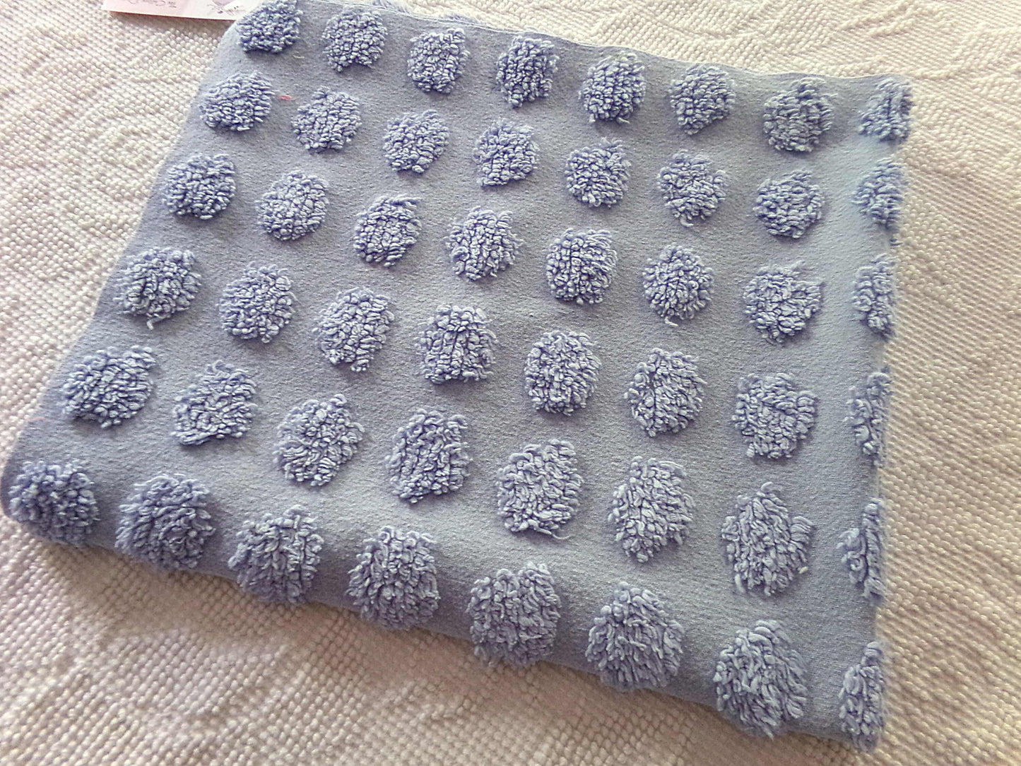big blue coin pops chenille fabric, vintage style dots on serene blue cotton, 21" x 24" piece of sewing material for crafts & quilting