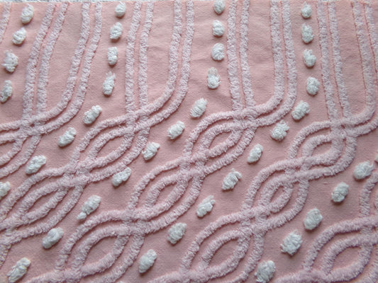 pink eternity link vintage chenille fabric, feminine romantic sewing material for quilts & pillows, 17" x 25" inch piece