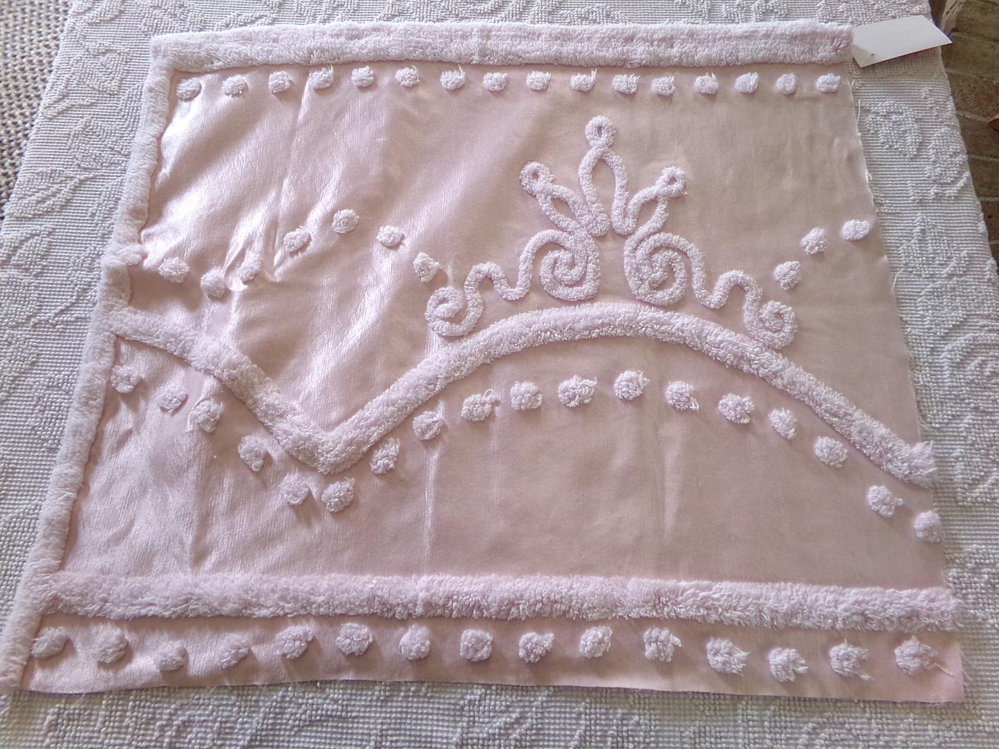 glamorous pink satin fabric piece with chenille tufting, 22" x 25" inch piece of luxury vintage sewing material for arts & crafts