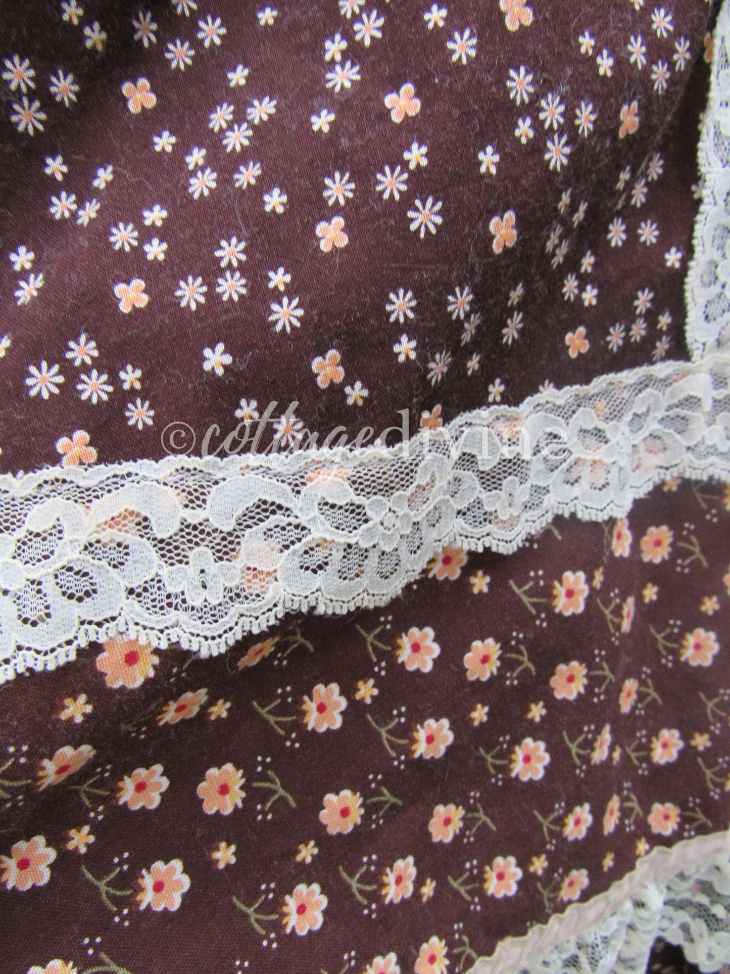 GUNNE SAX Prairie Skirt Velvet Front Chocolate Brown Calico Gunnies Vintage 1970s Maxi Skirt, XXS