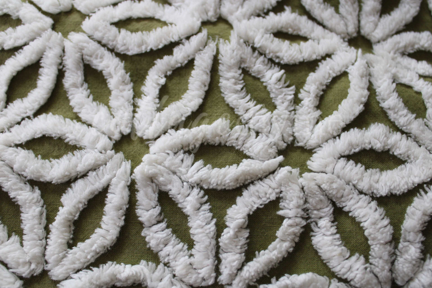 Hippie Olive Daisy Vintage Chenille Fabric, Earthy Green 24" x 20" inch Piece, So Gorgeous
