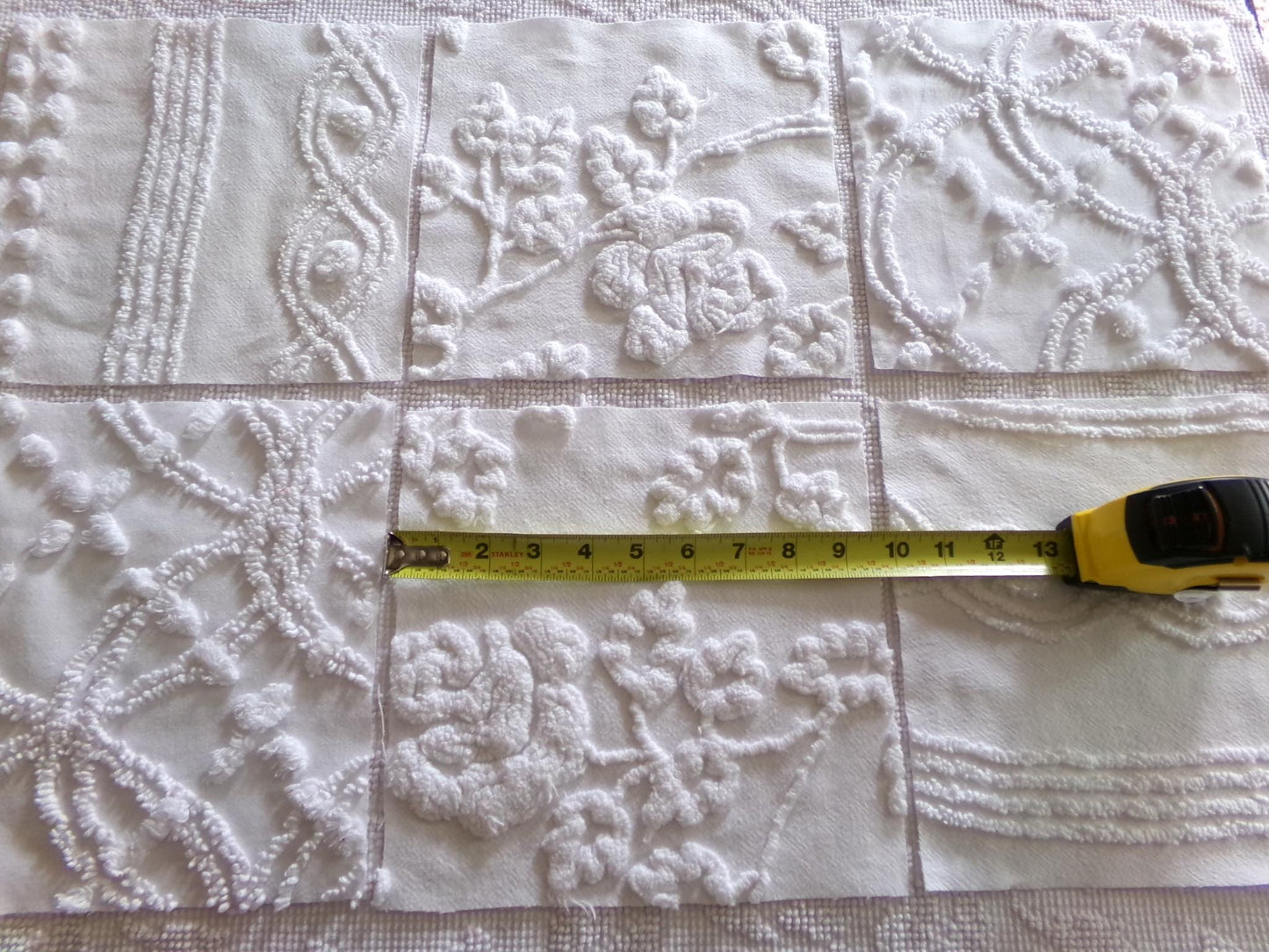 ivy rose 9.5" chenille fabric squares, set of 6 white quilt blocks, versatile geometric prints for sewing, crafts
