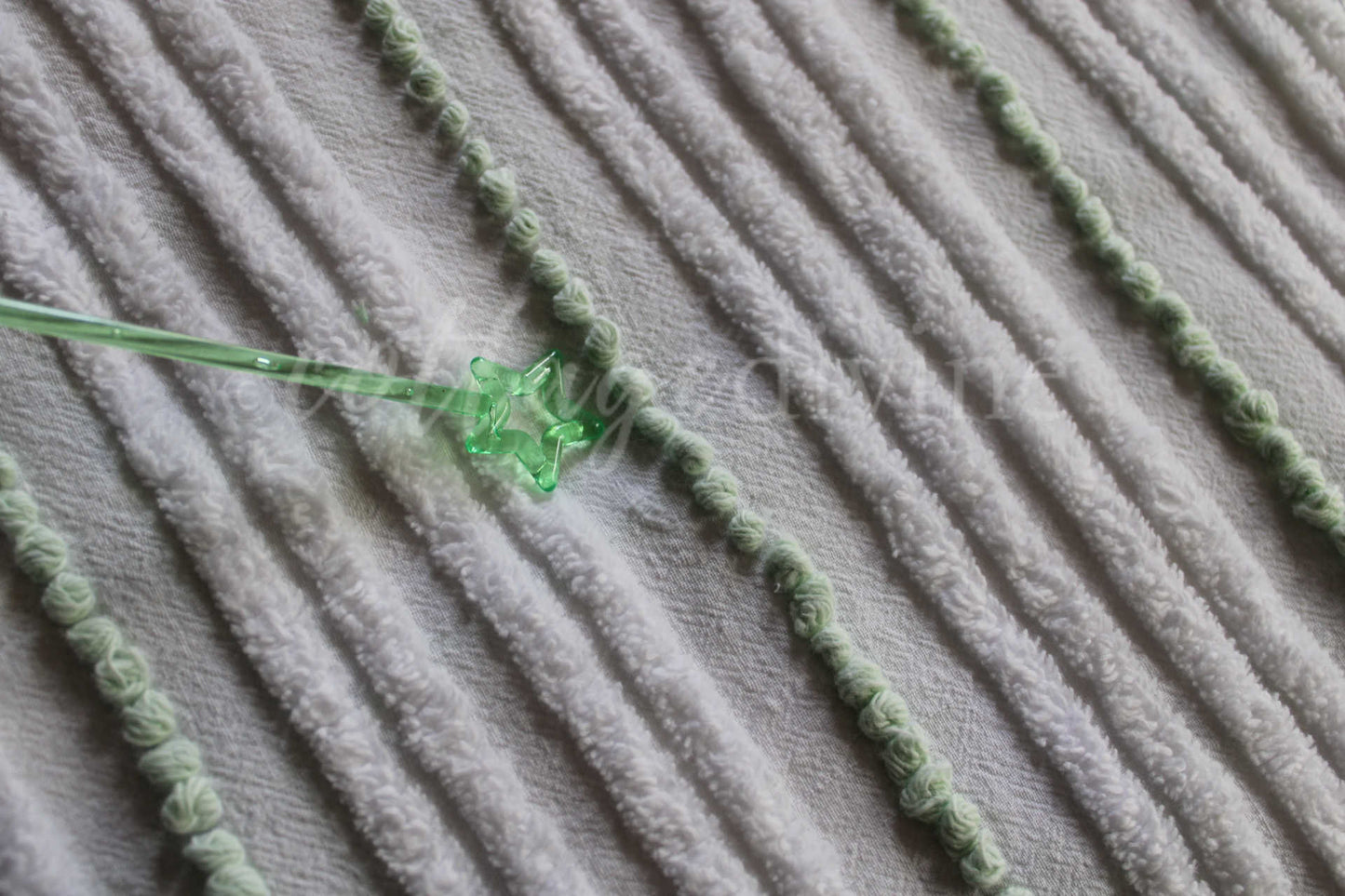 Mint Green Pearl Pops Vintage Chenille Quilt Fabric, White Skinny Stripes, 17" x 23" inch Piece, 100% Cotton