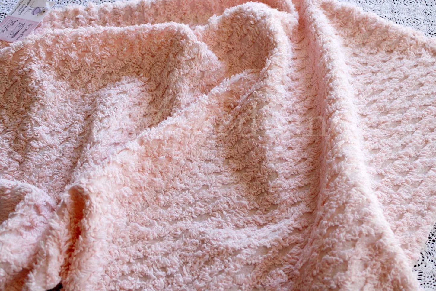 Simple Peach Glow Vintage Style Chenille Fabric, Lattice Geometric Design, 20" x 25" inch piece