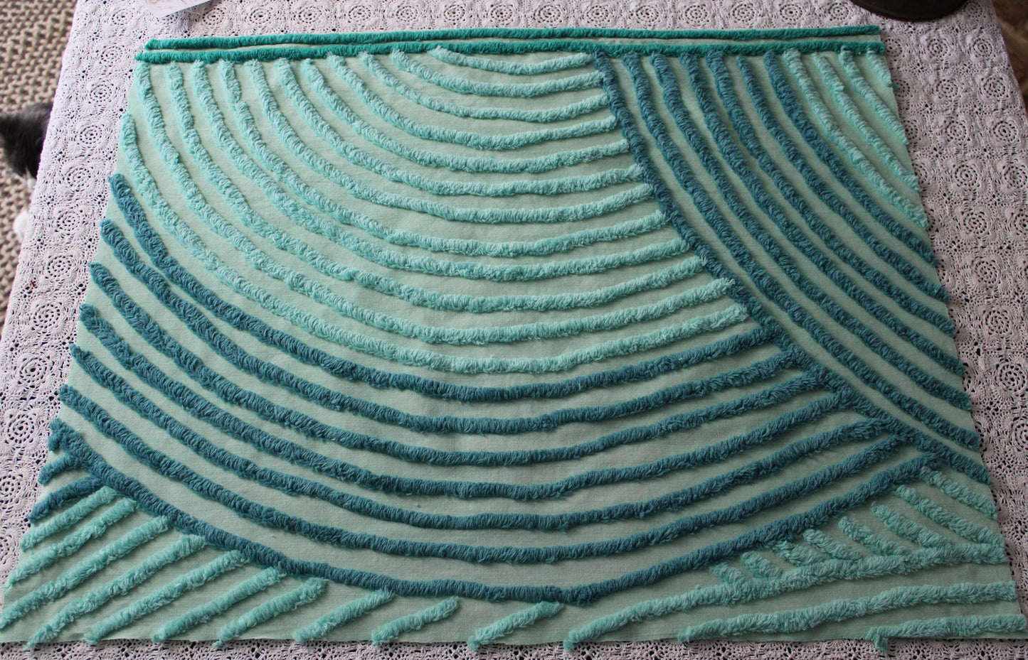 Dramatic Waves Vintage Chenille Fabric Cut from an Antique Chenille Bedspread, 20" x 26" Inch Piece, Unique Bold Design