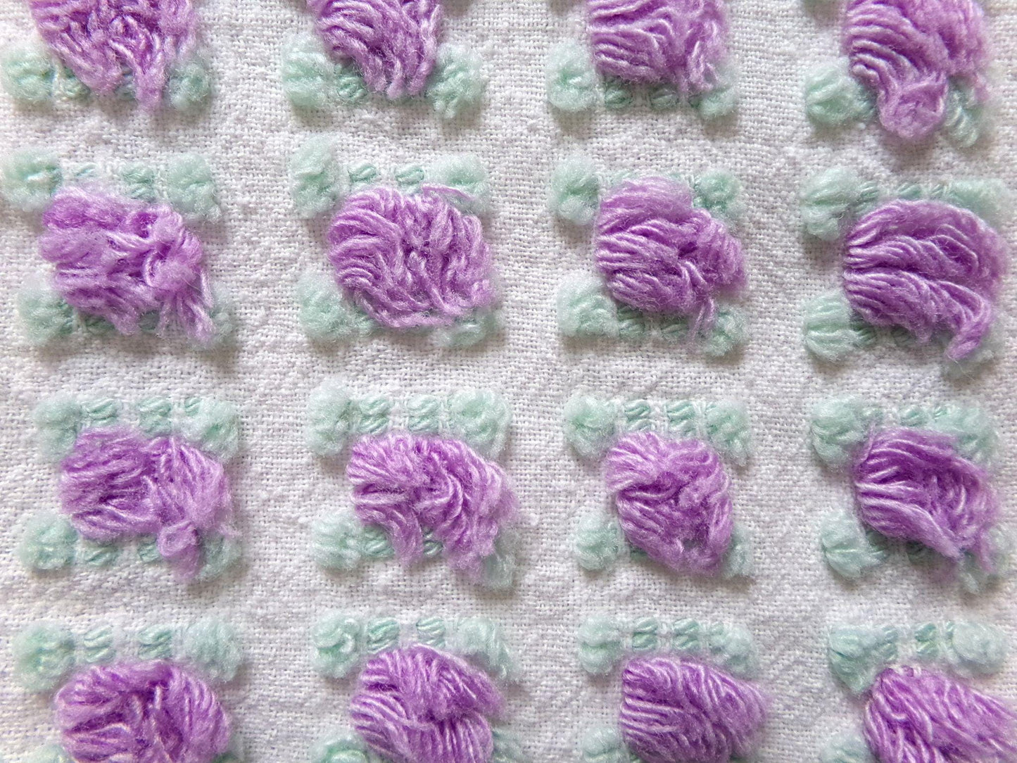 divine amethyst purple rosebud chenille fabric, rare vintage 18" x 25" piece of Morgan Jones sewing material for quilts, pillows, crafts