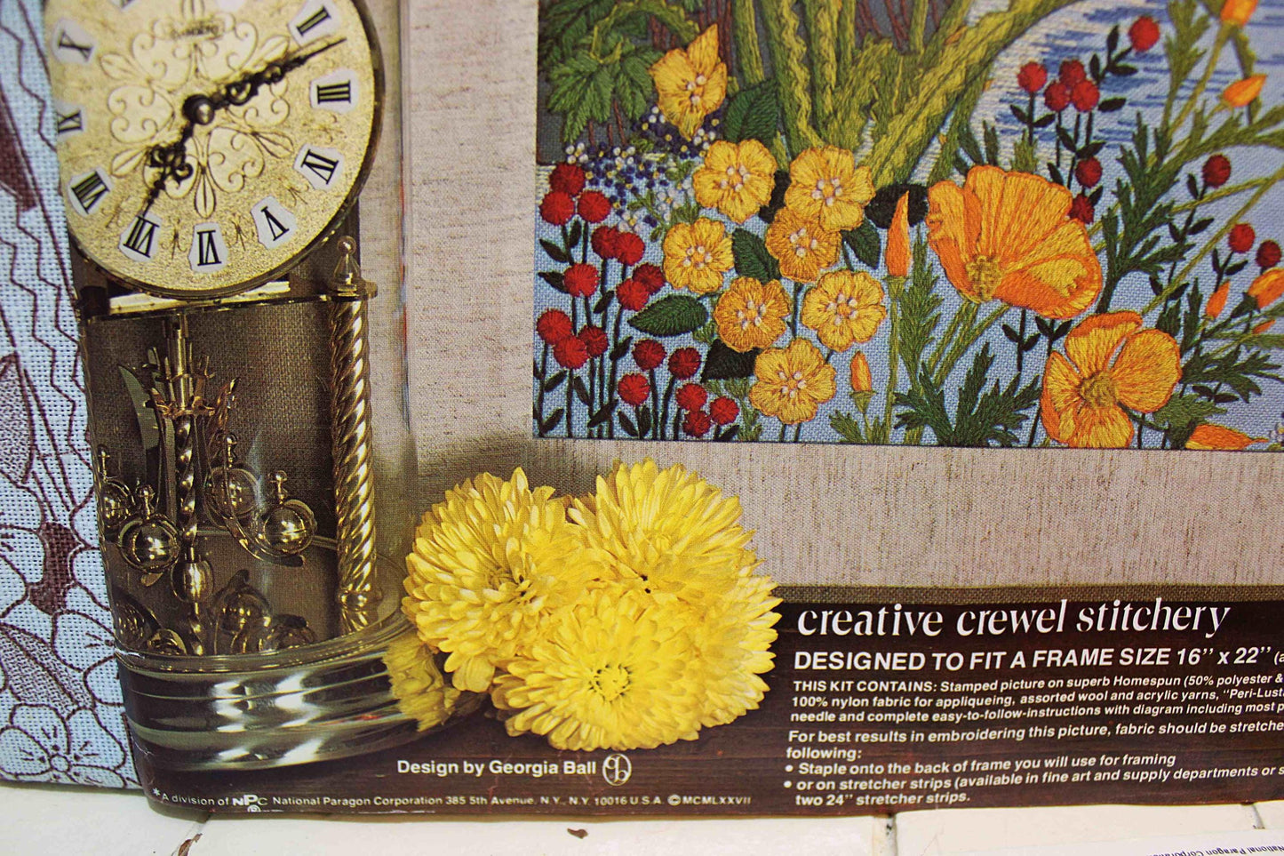 COASTAL WATERS Vintage Paragon Needlecraft Crewel Embroidery Stitchery Kit #0612, Beautiful Seaside Floral Design by Georgia Ball