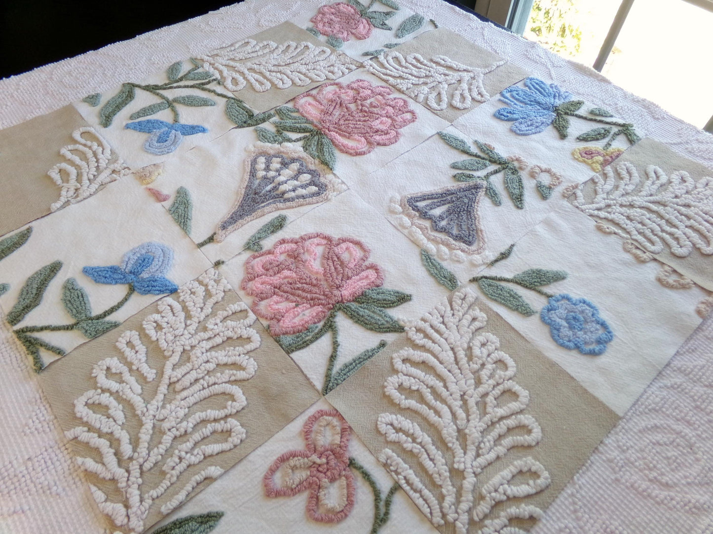 woodland botanicals vintage chenille fabric squares, set of 16 natural floral 6" quilt blocks for crafts, sewing, diy pillow covers