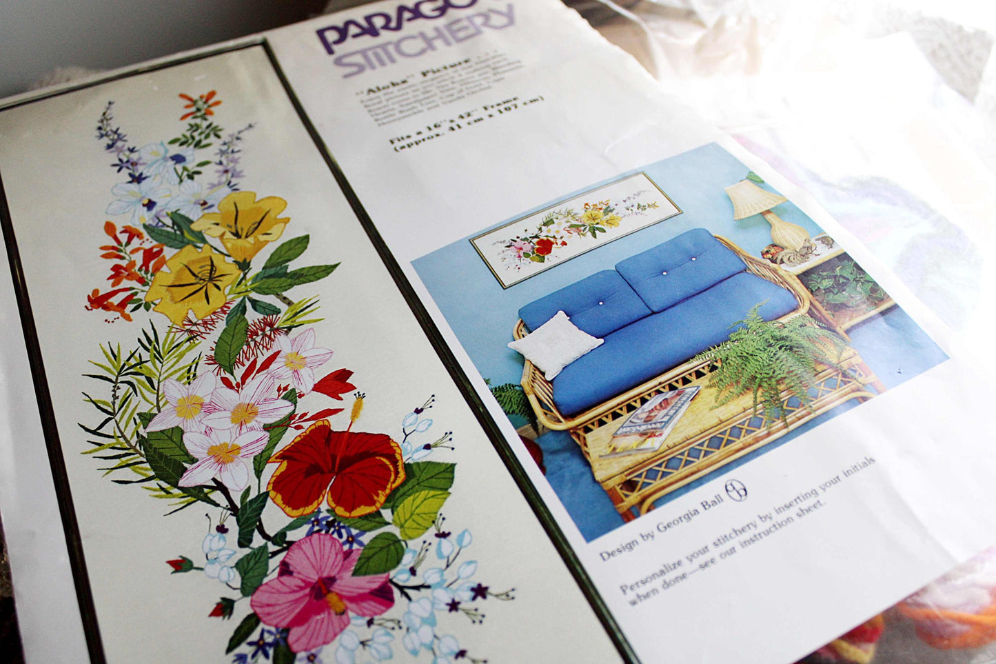 Hawaii ALOHA Crewel Embroidery Kit, Vintage Paragon Stitchery #0101, 16" x 42" Large Tropical Floral Wall Hanging, Georgia Ball Design