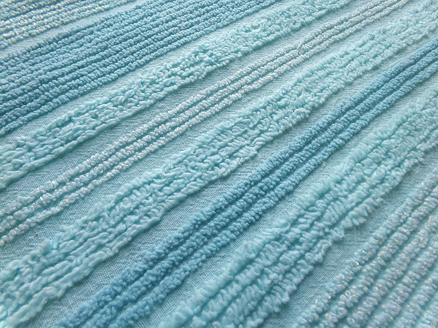 mermaid trail vintage striped chenille fabric, lightweight aqua sewing material with variegated multisize lines, 20" x 24" inch piece