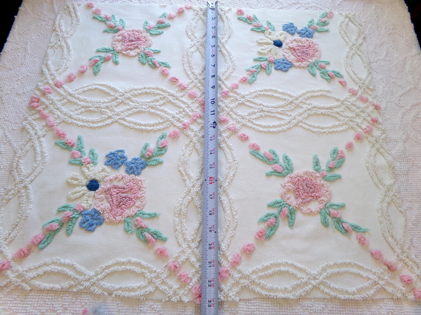 Vintage Chenille Fabric: Cottage Style Wildflowers Sewing Material 24" x 21"