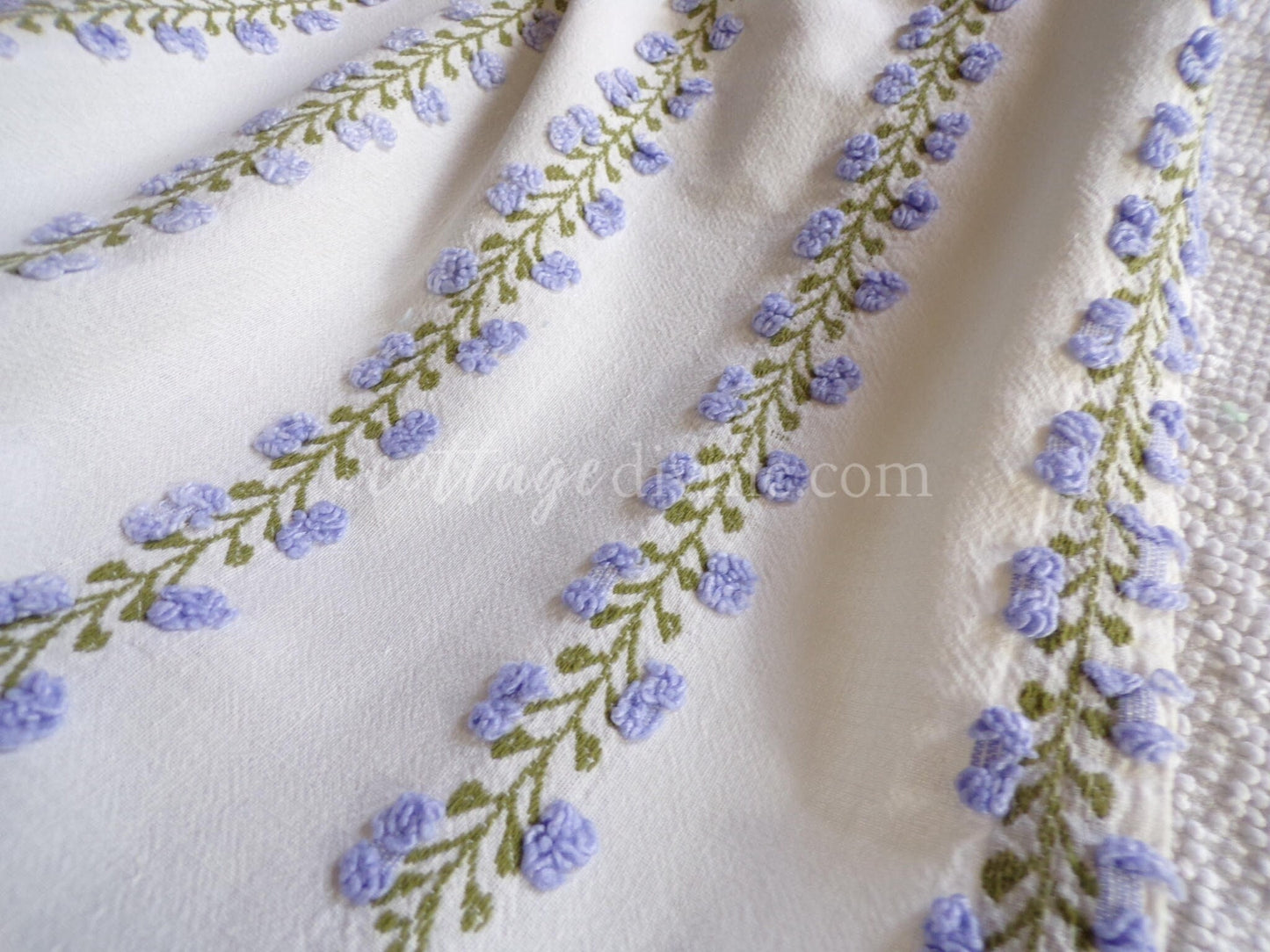 Romantic Ivy Rose Vintage Chenille Fabric, Fieldcrest Lavender Rosebud Design, 18" x 22" inch Piece, beautiful in handmade quilts