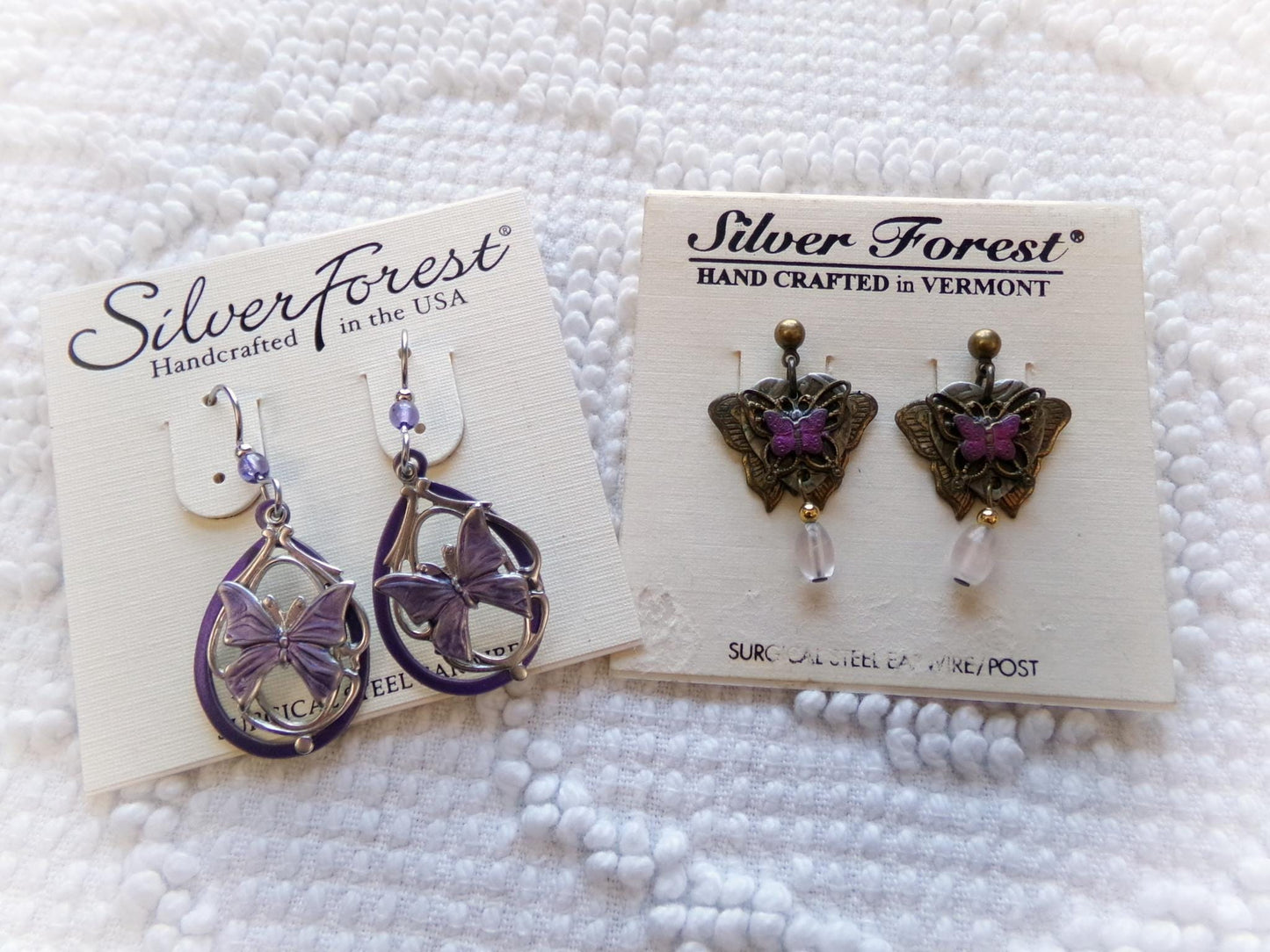 beautiful butterfly earrings, lot of 2 pair butterflies vintage style silver forest dangle pierced earring