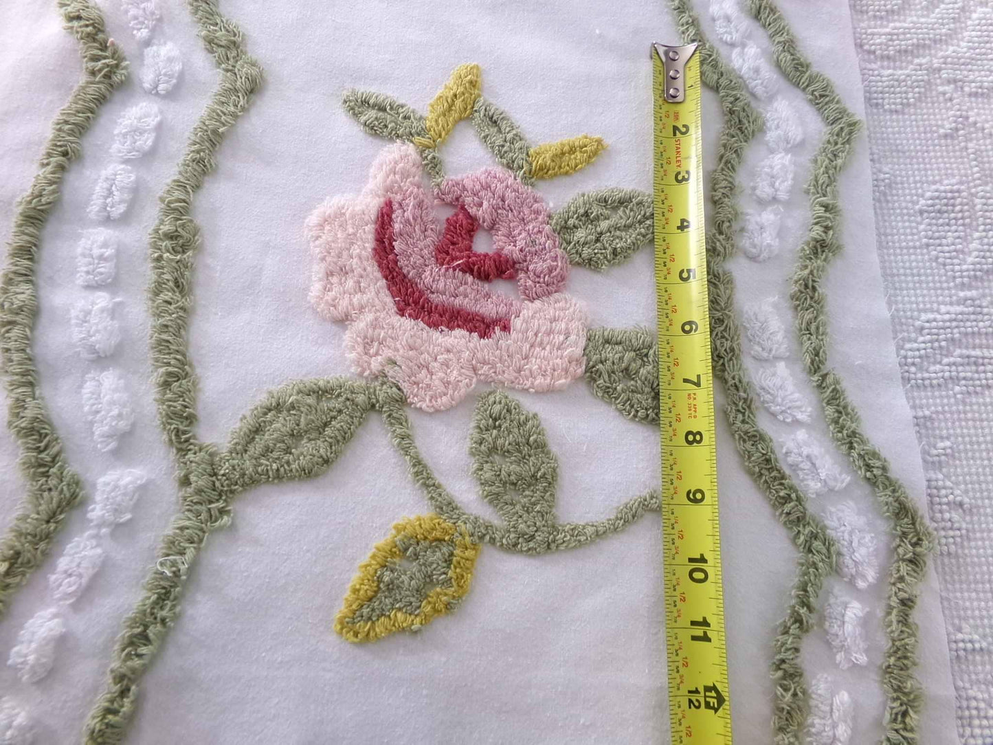 shabby rose chenille fabric, vintage victorian style sewing material, 15" x 22" inch piece, great for applique & pillows