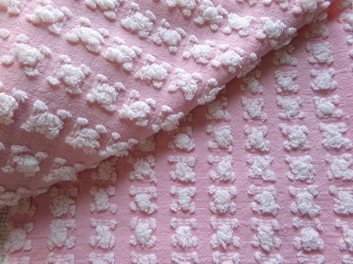 Petal Pink & White Rosebud Vintage Chenille Fabric, Soft Ombre Variations, 18" x 25" Inch Piece, Ideal in Handmade Chenille Quilts