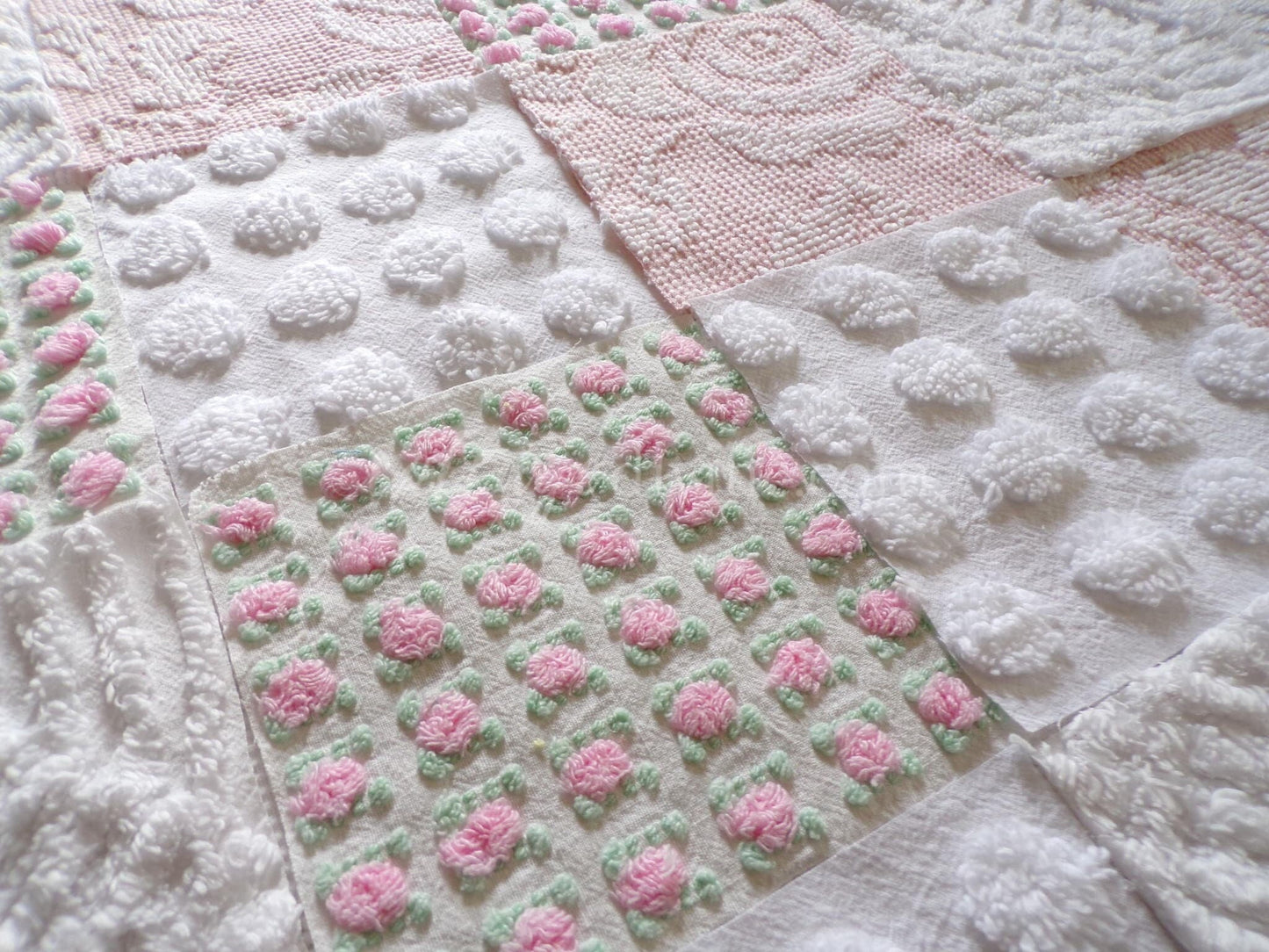 Cottage Classics Chenille Quilt Squares Set from Vintage Bedspread Fabric, 16 Blocks, 6" inch