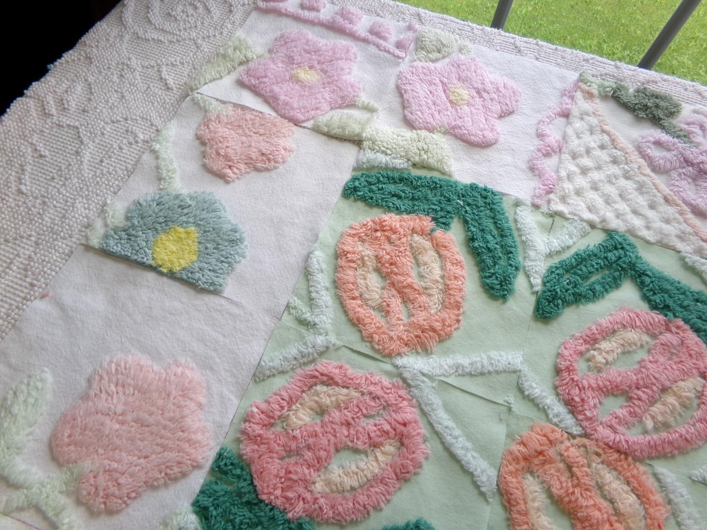 blooms chenille fabric squares, set of 16 lovely vintage floral 6" craft blocks, for quilt inlays, pillows, fiber arts